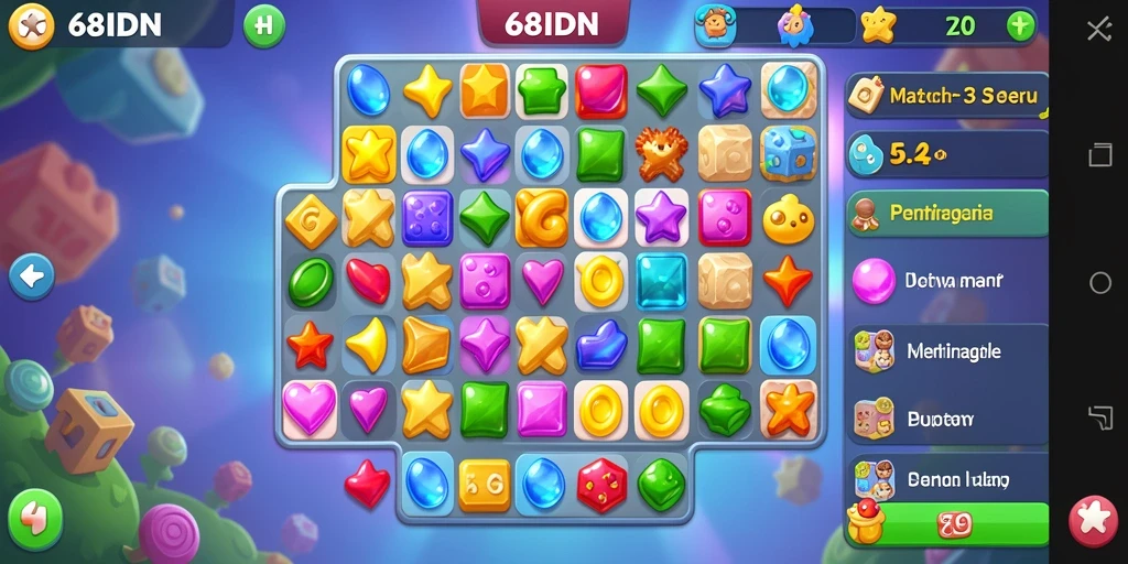 Tangkapan layar 68IDN menampilkan gameplay Match-3 yang penuh warna dan seru.